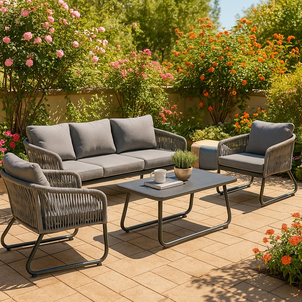 Modern Aluminum Rope Outdoor Sofa Set – 4 Piece Patio Lounge Set