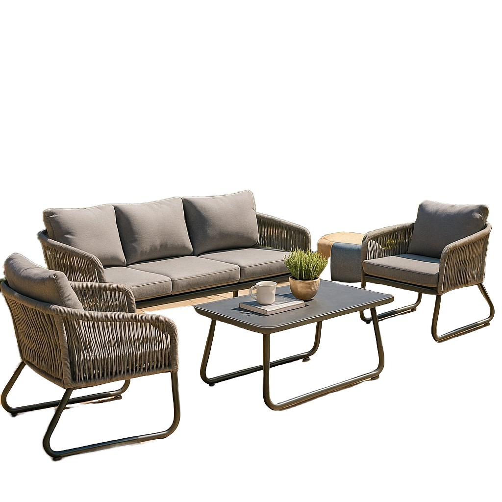 Modern Aluminum Rope Outdoor Sofa Set – 4 Piece Patio Lounge Set