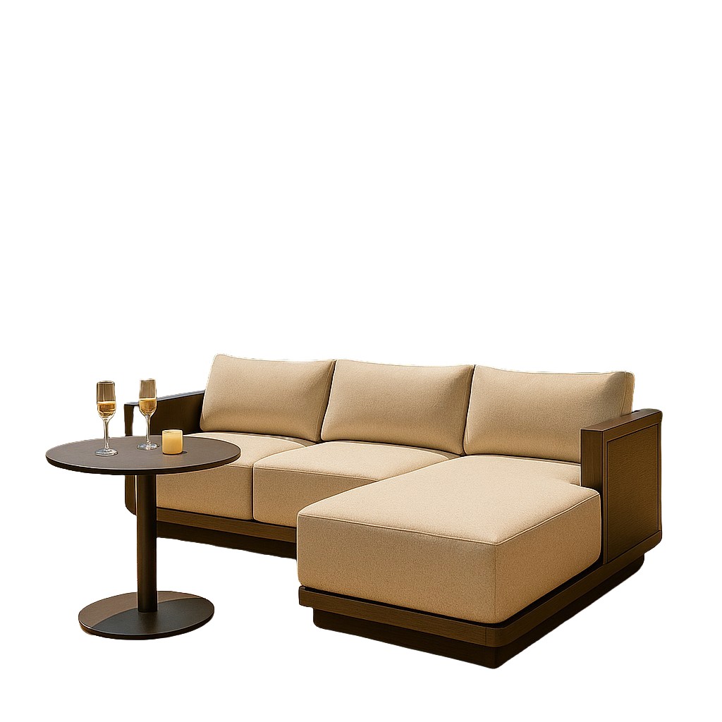 Modern Minimalist Outdoor Aluminum Sectional Sofa with Light Beige Cushions, L-Shaped