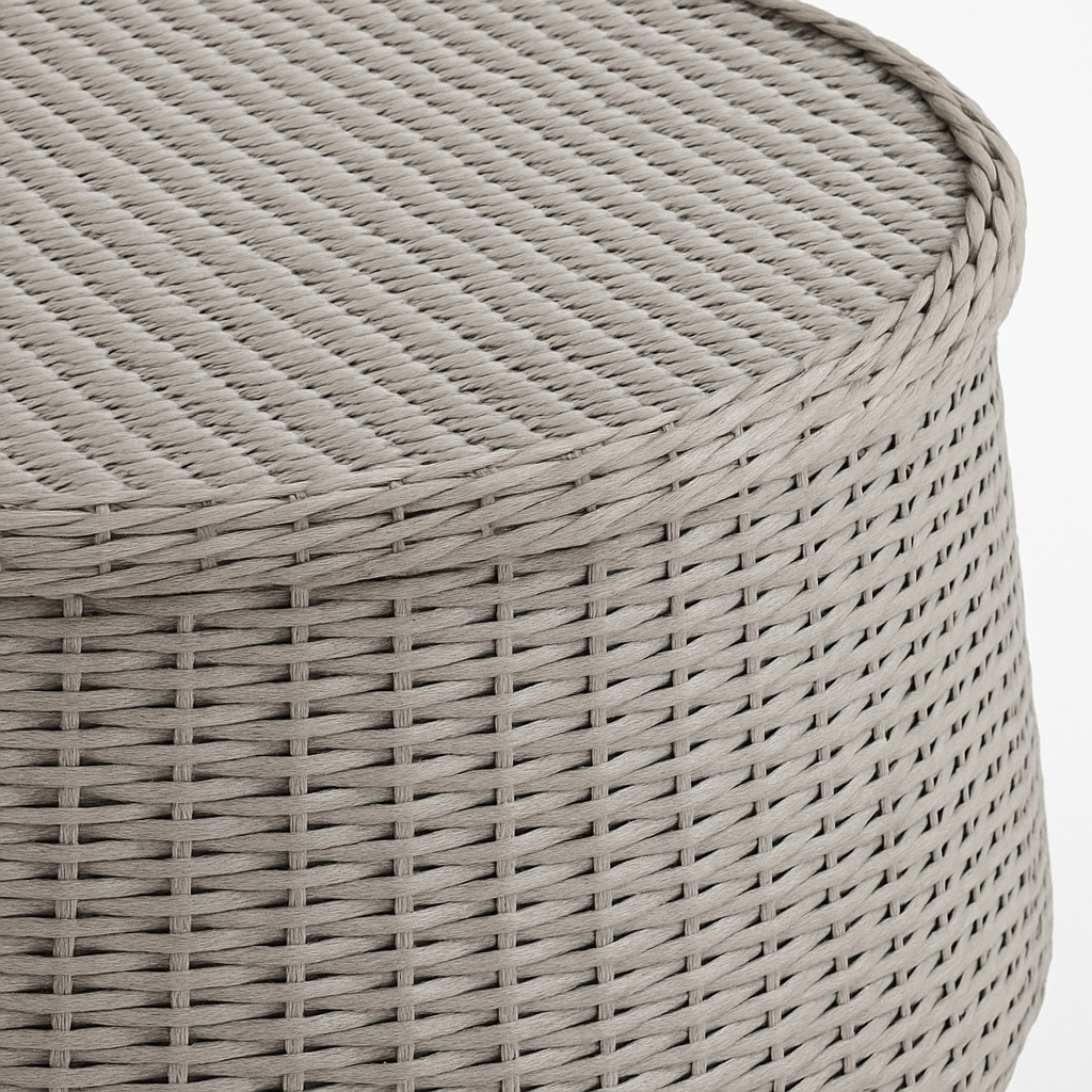 Modern Grey Rattan Coffee Table with Hidden Storage, Indoor Outdoor Woven Table