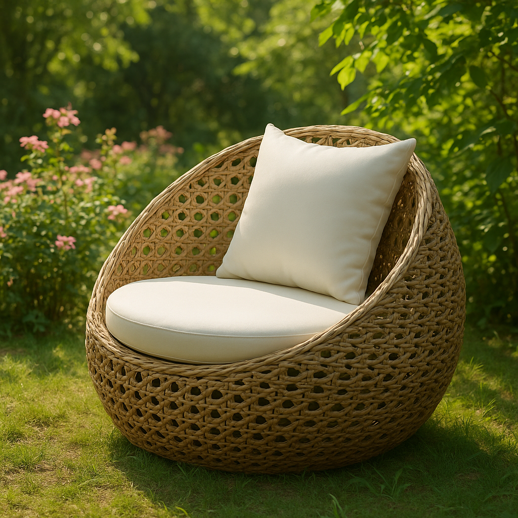 Round Rattan Woven Outdoor Lounge Chair with Cushions