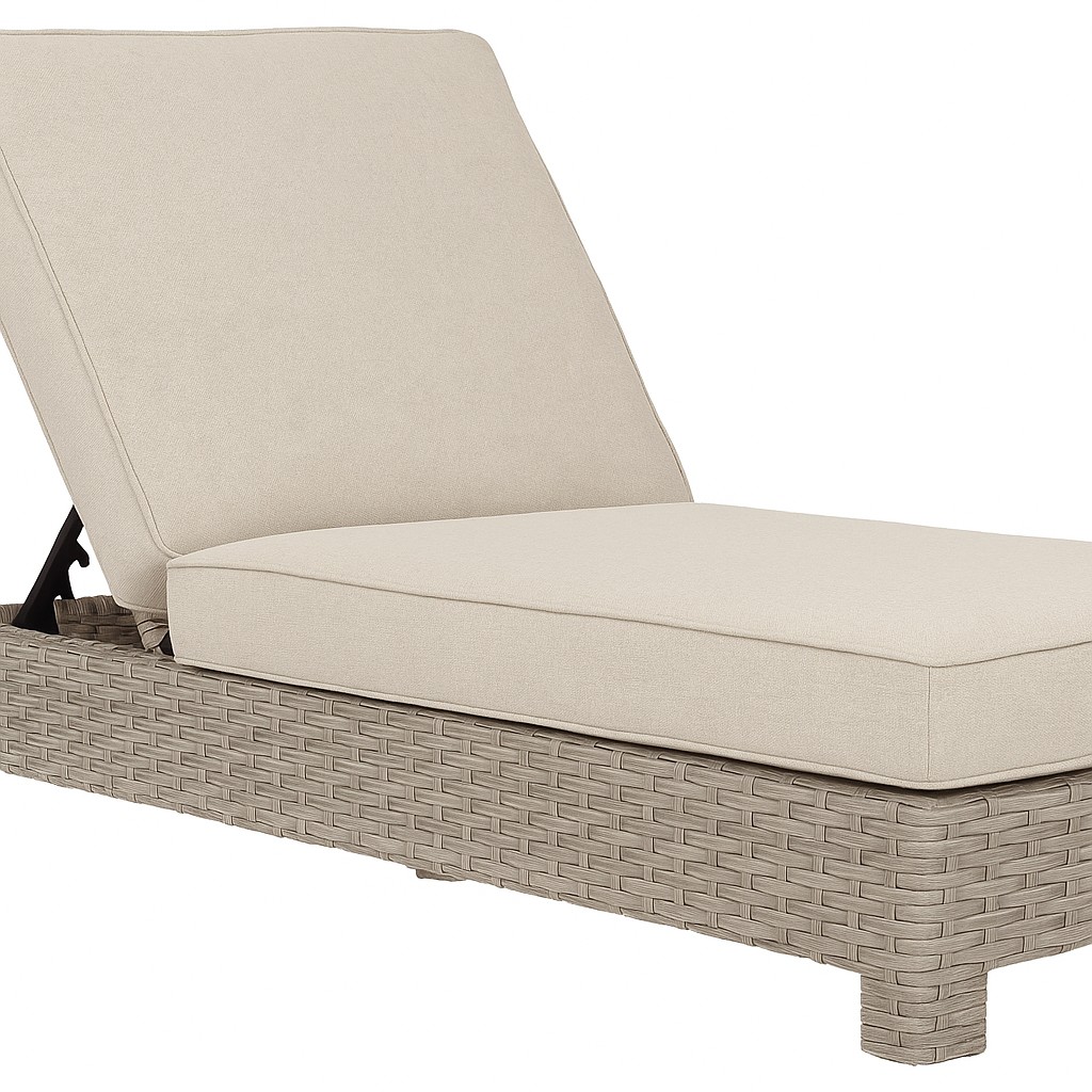 Modern Outdoor Rattan Chaise Lounge with Adjustable Backrest and Cushion