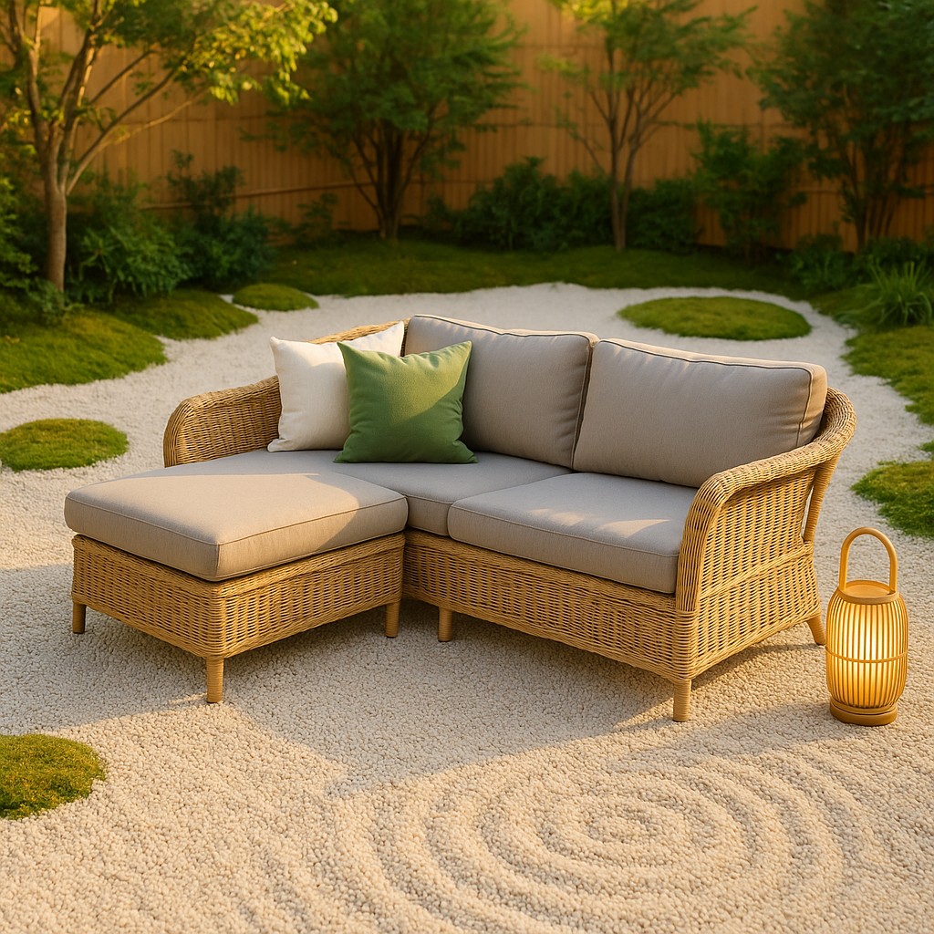 Outdoor Rattan Sectional Sofa Set with Cushions, L-Shaped Patio Wicker Couch
