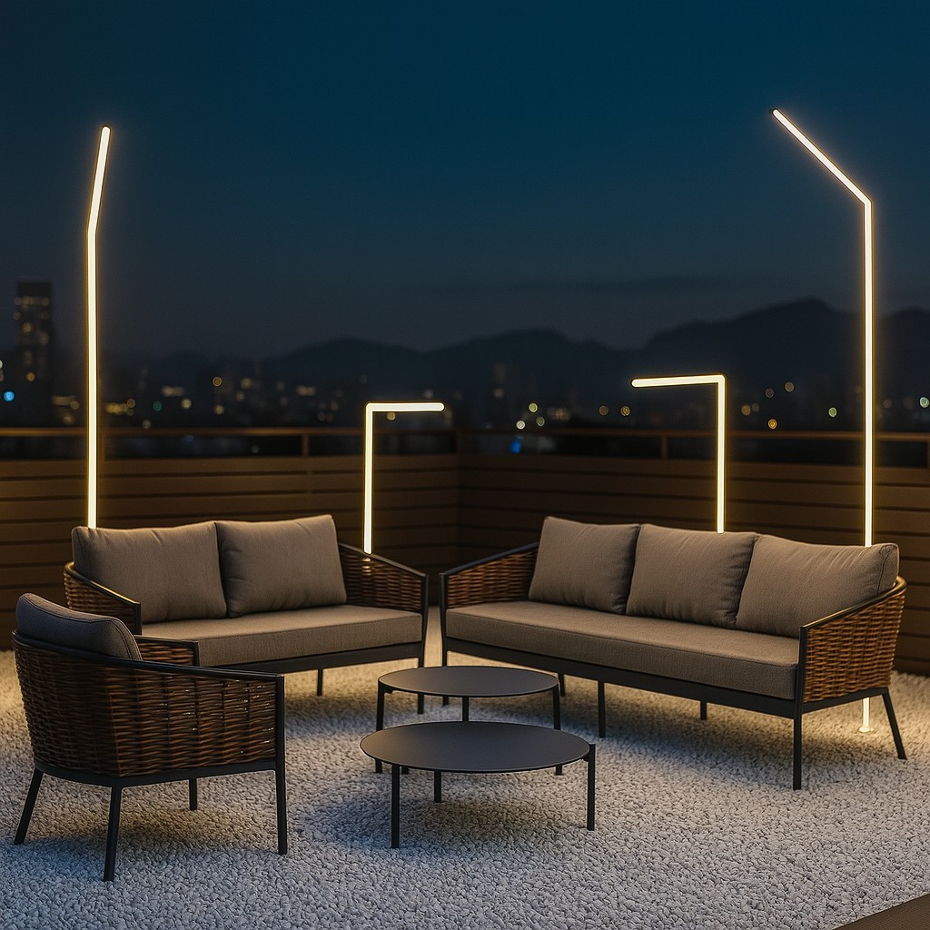 Modern Outdoor Wicker Sofa Set, 5-Piece Patio Conversation Set with Coffee Tables