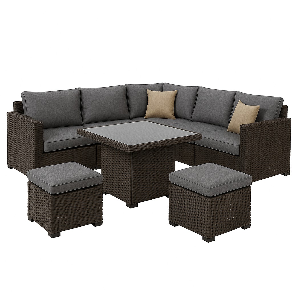Outdoor Rattan Sofa Set with Cushions, 6-Piece Sectional Sofa for Patio, Garden, or Balcony