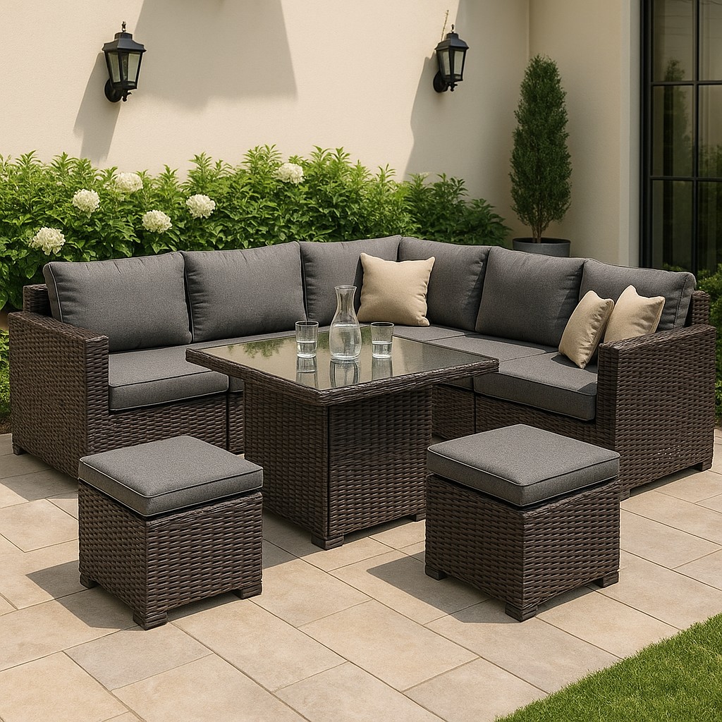 Outdoor Rattan Sofa Set with Cushions, 6-Piece Sectional Sofa for Patio, Garden, or Balcony
