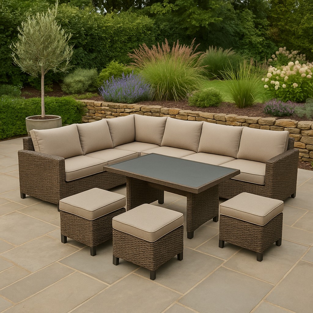 4-pieces Outdoor Rattan Sofa Set with Cushions, 6-Piece Sectional Sofa for Patio, Garden, or Balcony