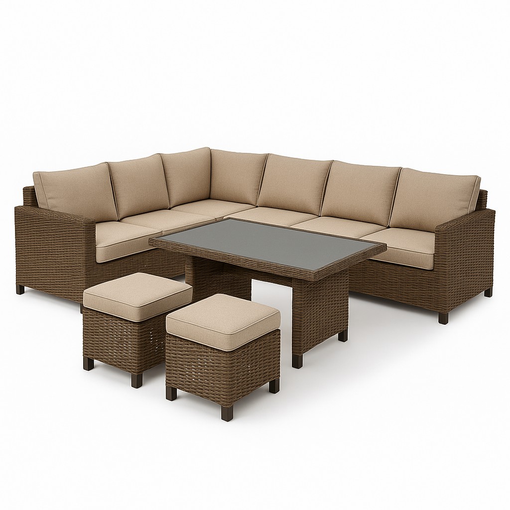 4-pieces Outdoor Rattan Sofa Set with Cushions, 6-Piece Sectional Sofa for Patio, Garden, or Balcony