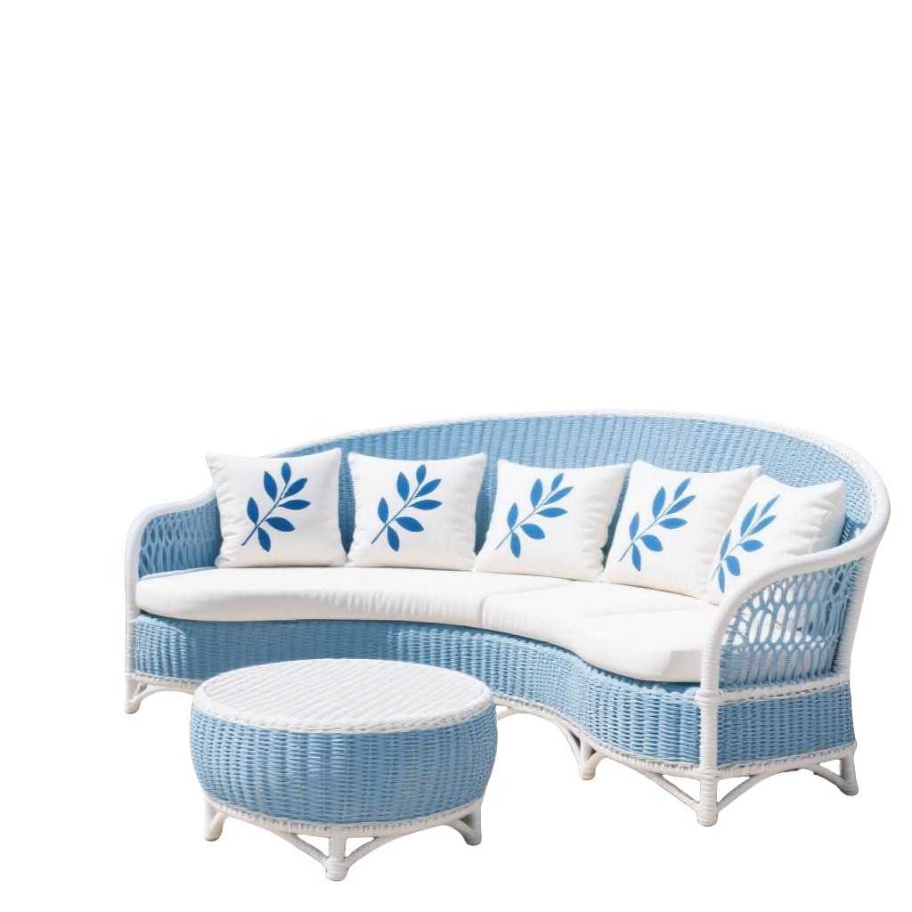 Outdoor PE Rattan Curved Sofa Set with Cushions and Coffee Table