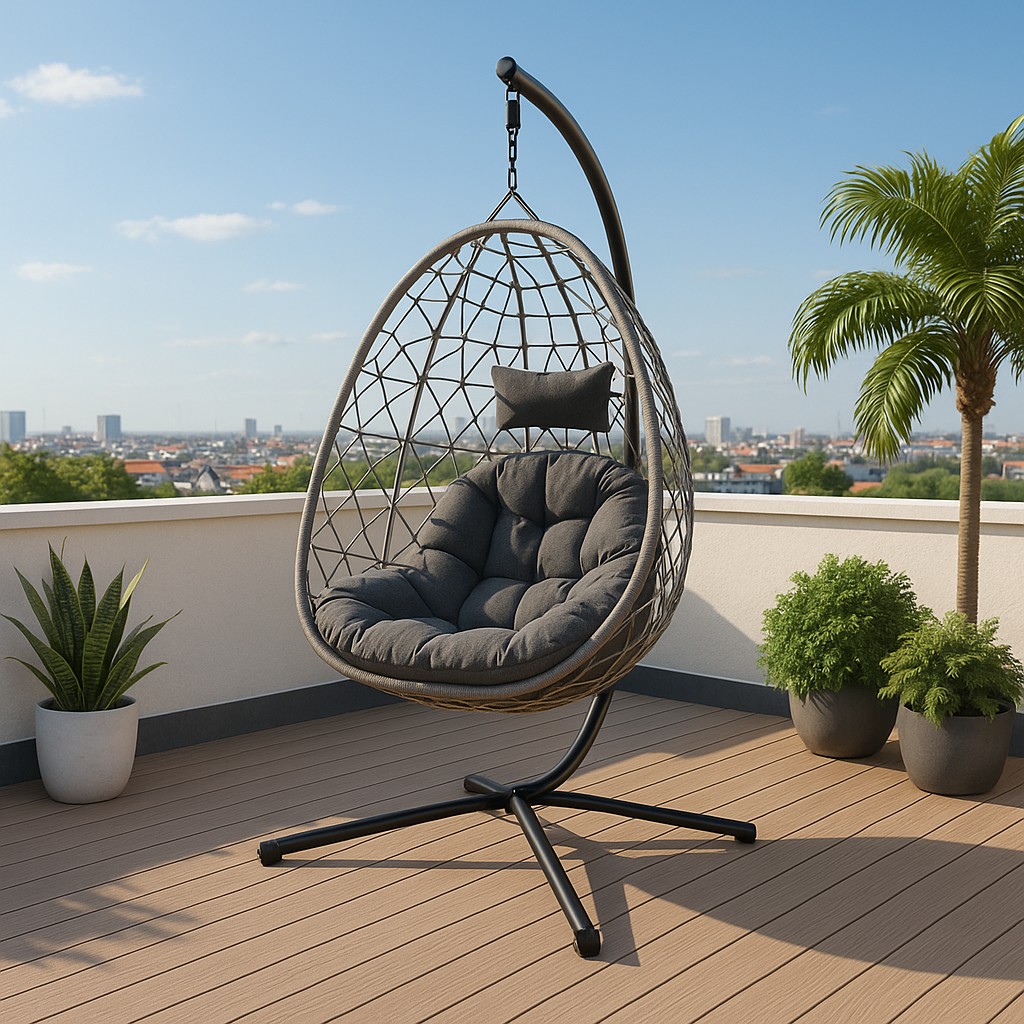 Outdoor Hanging Egg Chair with Stand, Modern Patio Swing Chair for Garden, Balcony, Backyard – Weather Resistant PE Rattan, Steel Frame, Detachable Cushion