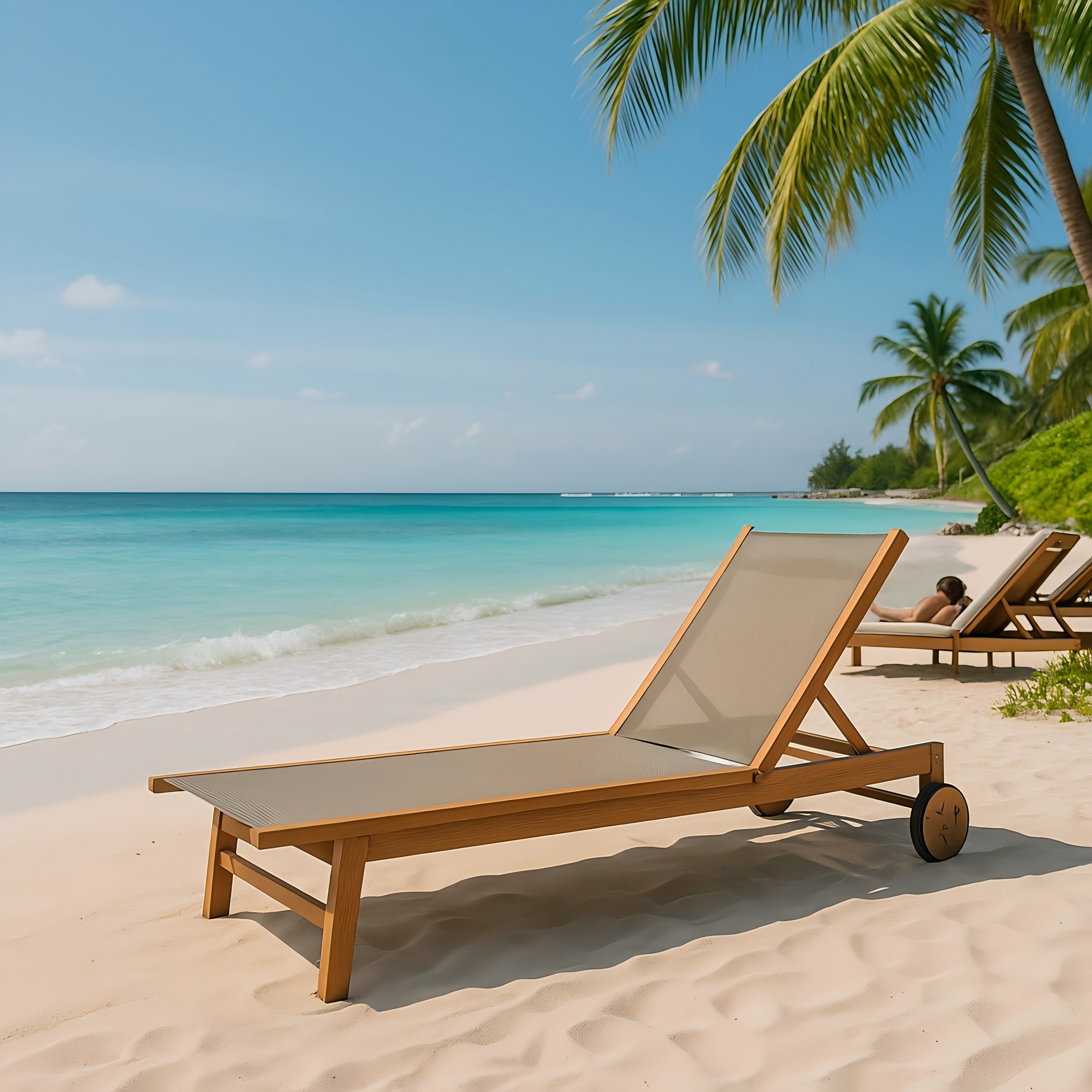 Outdoor Wooden Chaise Lounge with Adjustable Backrest and Wheels