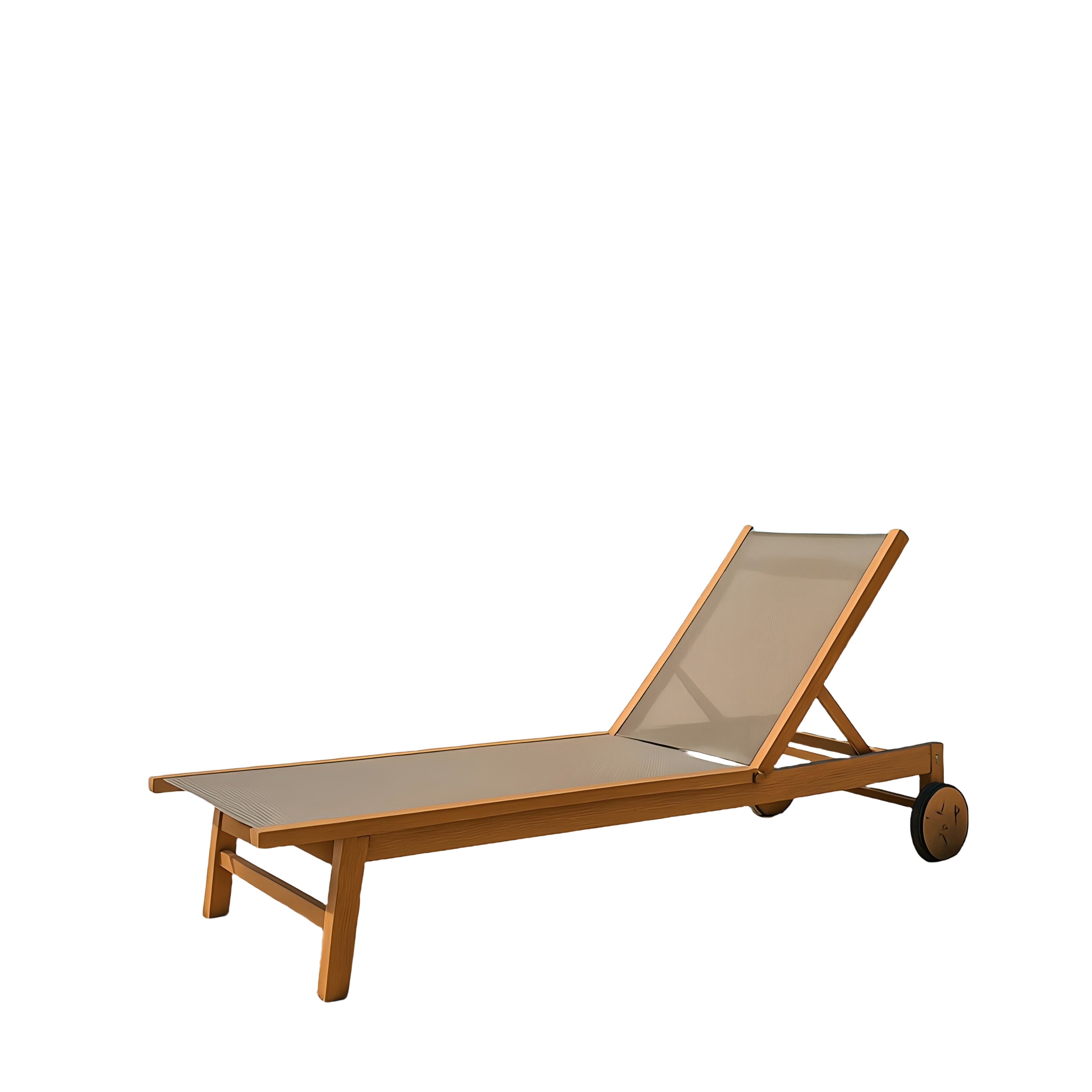 Outdoor Wooden Chaise Lounge with Adjustable Backrest and Wheels