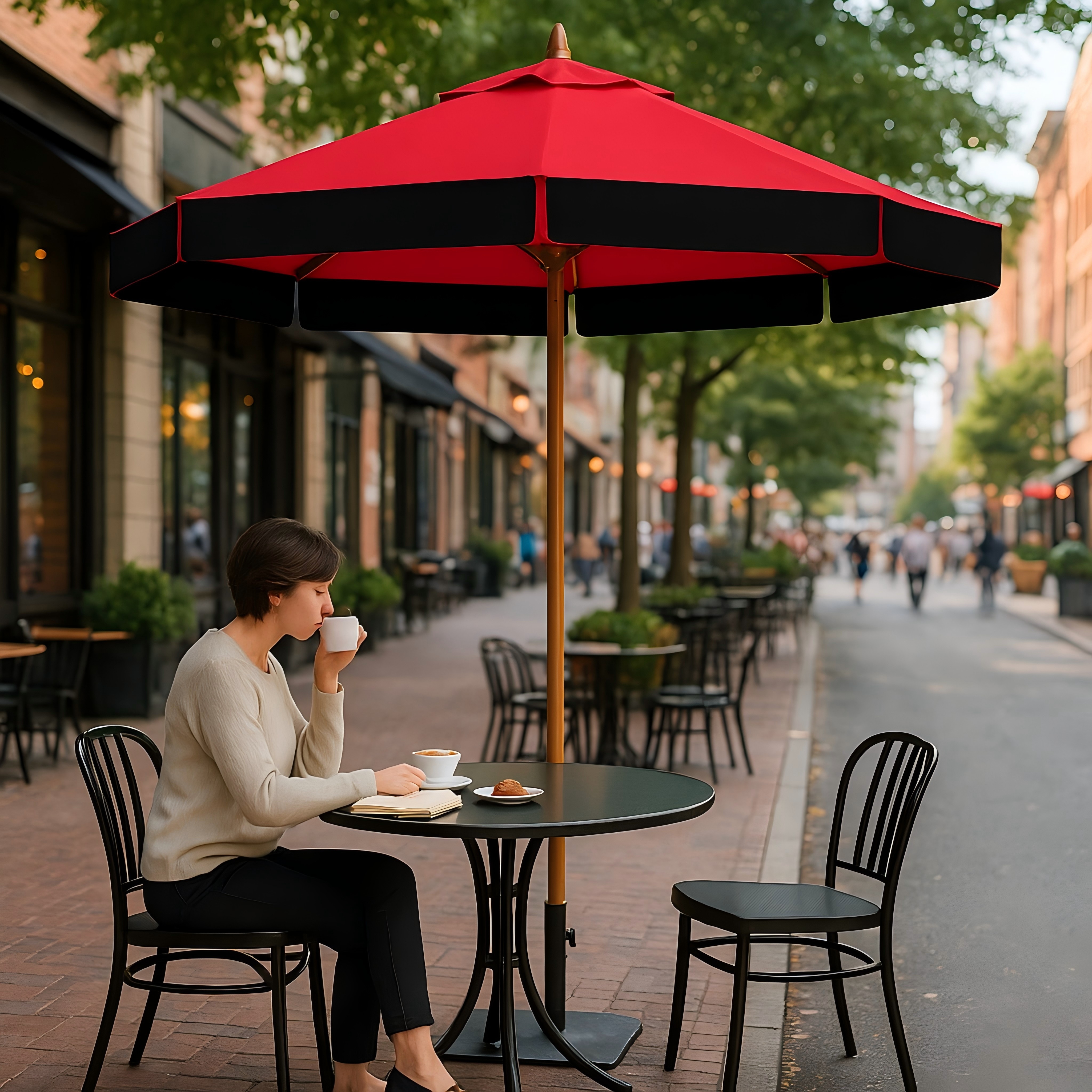 Large Outdoor Patio Umbrella with Wooden