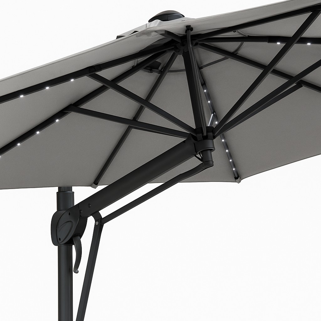 Outdoor Cantilever Patio Umbrella with LED Lights, Heavy Duty Square Parasol