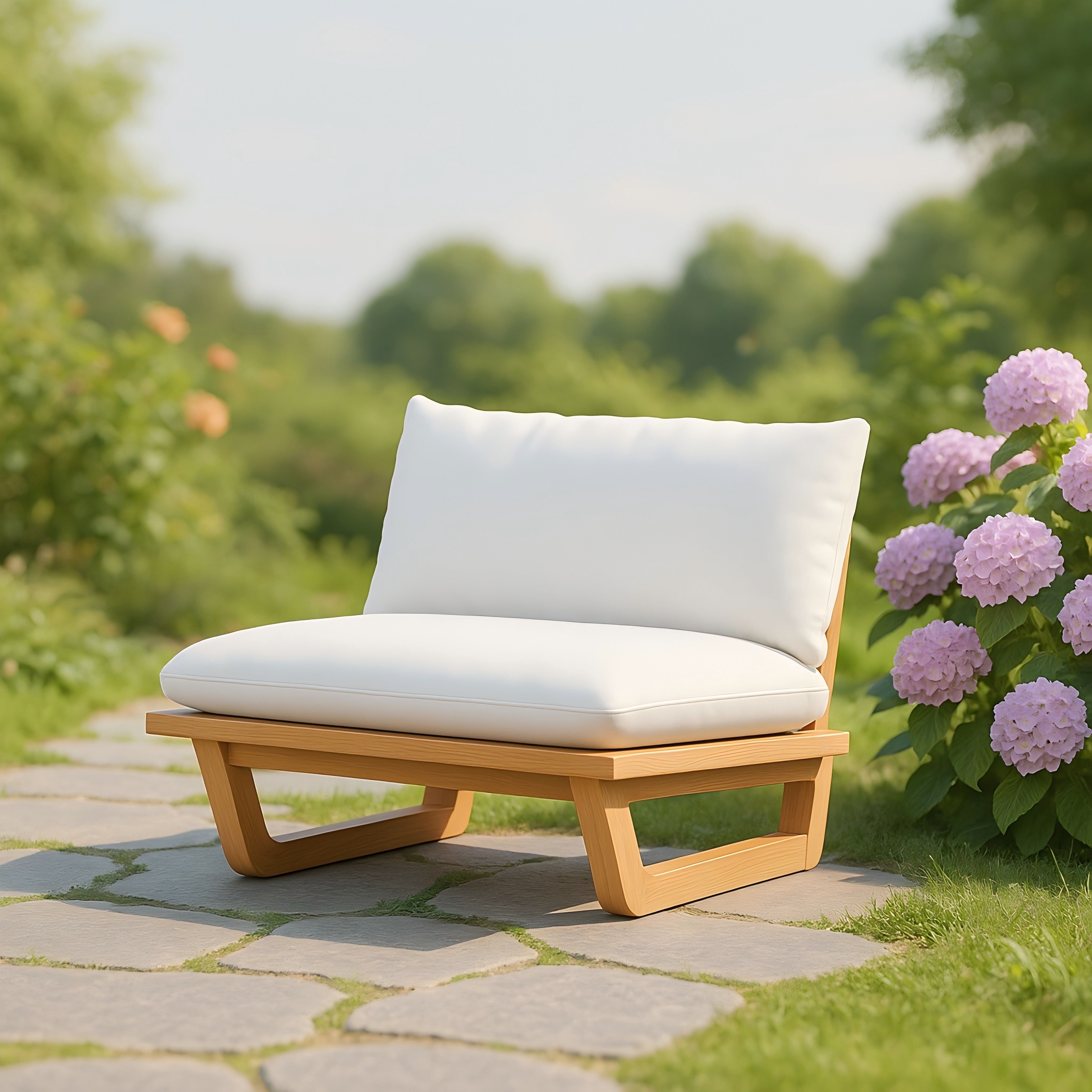 Modern Low Outdoor Lounge Chair with Cushions