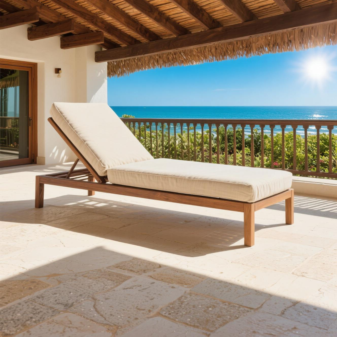 Modern Outdoor Wooden Chaise Lounge with