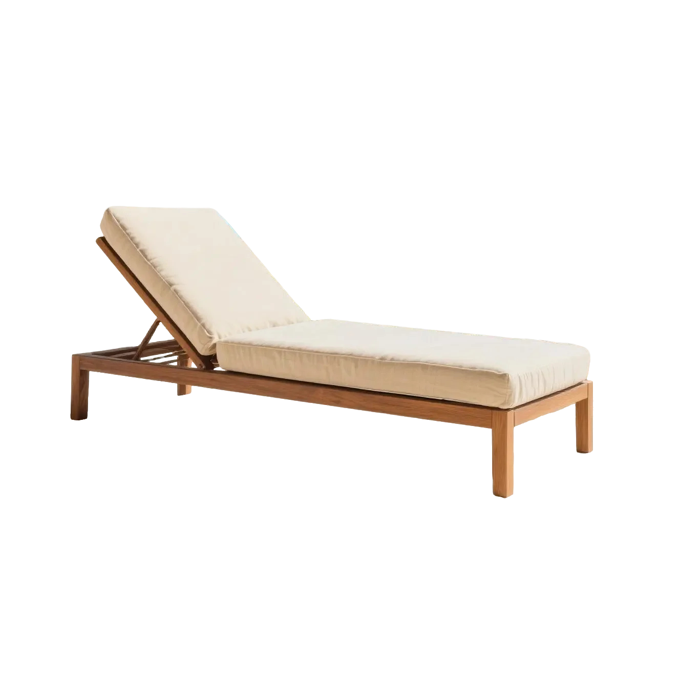 Modern Outdoor Wooden Chaise Lounge with Adjustable Backrest and Cushion