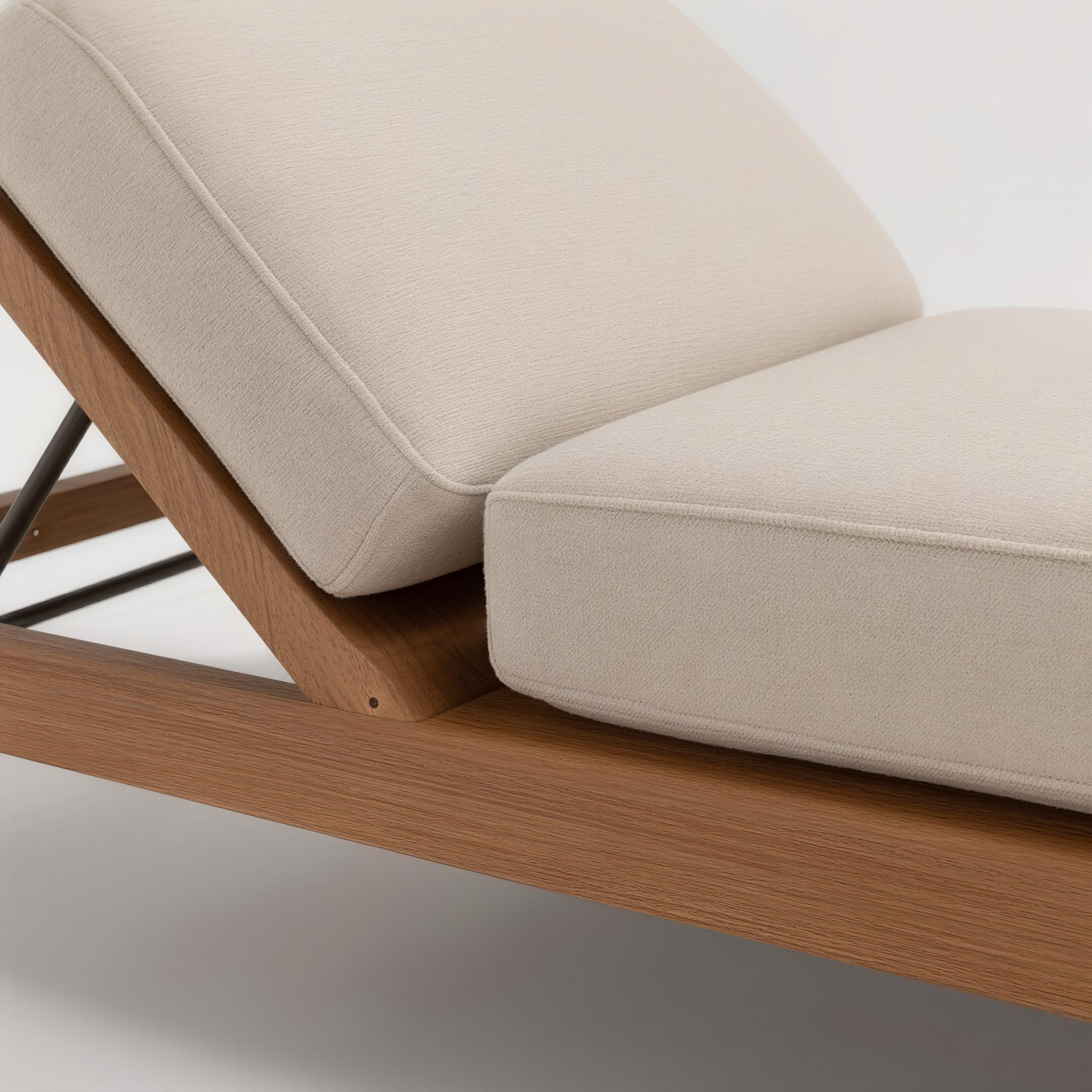 Modern Outdoor Wooden Chaise Lounge with Adjustable Backrest and Cushion