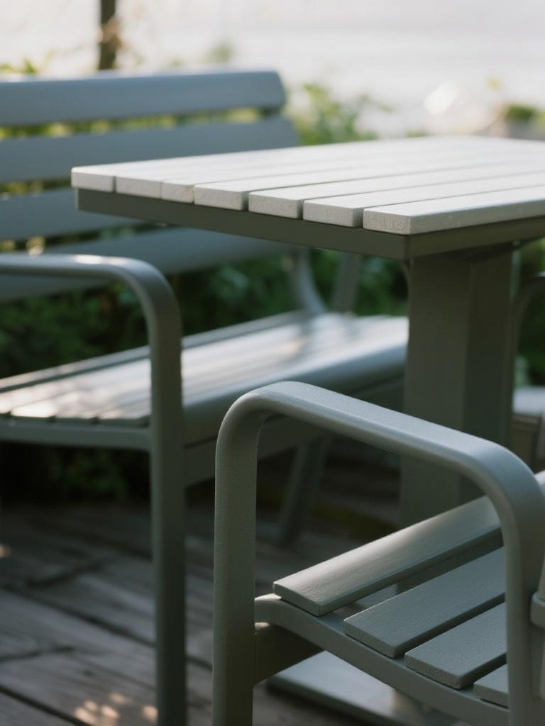 Aluminum patio dining set with slatted table and chairs, designed for outdoor use