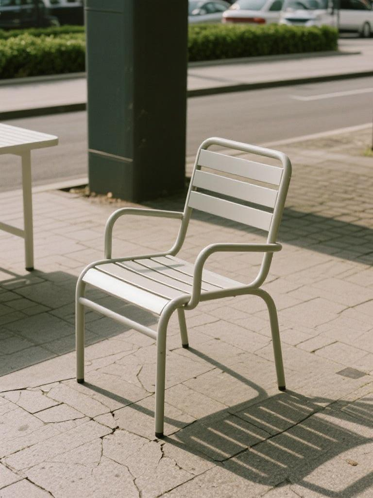 Modern aluminum outdoor chair with curved arms, rust-proof and suitable for urban patios