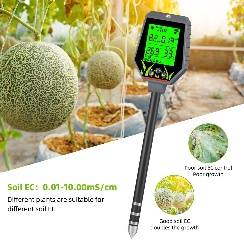 6-in-1 Digital Soil Quality Tester for pH, EC, Moisture, Temperature, Fertility & Light