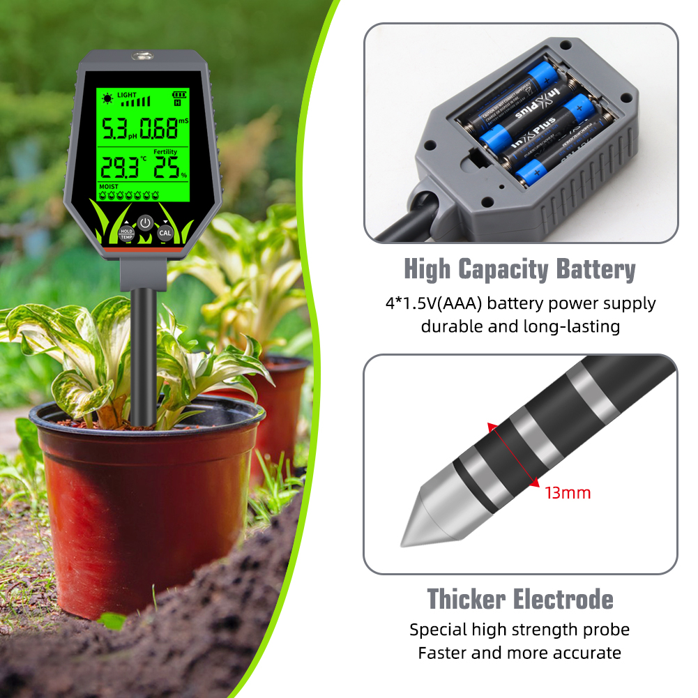 Smart 6-in-1 Soil pH and EC Analyzer for Agriculture, Hydroponics, and Gardening