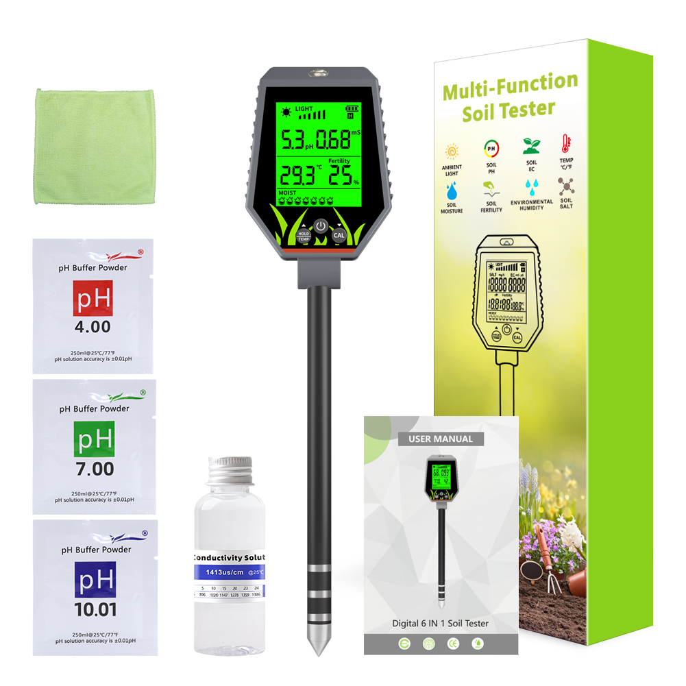All-in-One Digital Soil Tester – pH, EC, Moisture, Temperature, Fertility & Light for Organic Farming