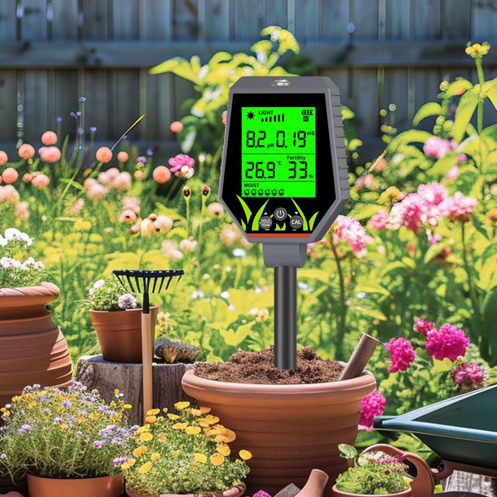 Professional Multi-Parameter Soil Tester – 6-in-1 Digital pH, EC, Moisture, Temperature, Fertility & Light Meter