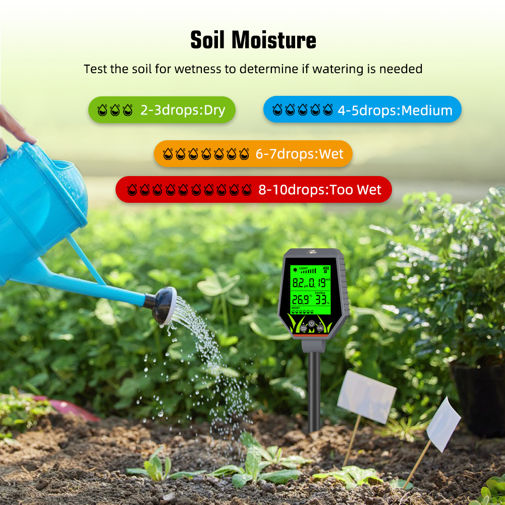 Testeur de sol numérique 6-en-1 multifonction pH et EC pour l’agriculture biologique