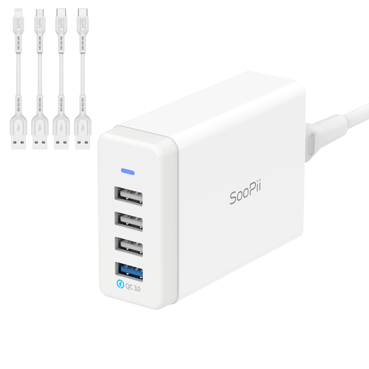 CS41 40W USB Charging Station,4 Port USB Charger Station with One Port QC 3.0