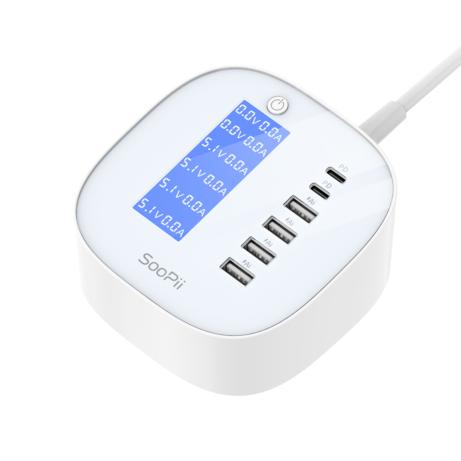 DC20 USB-C Charger 65W 6 Port USB Charging Station with Real-time LCD Display in Charging