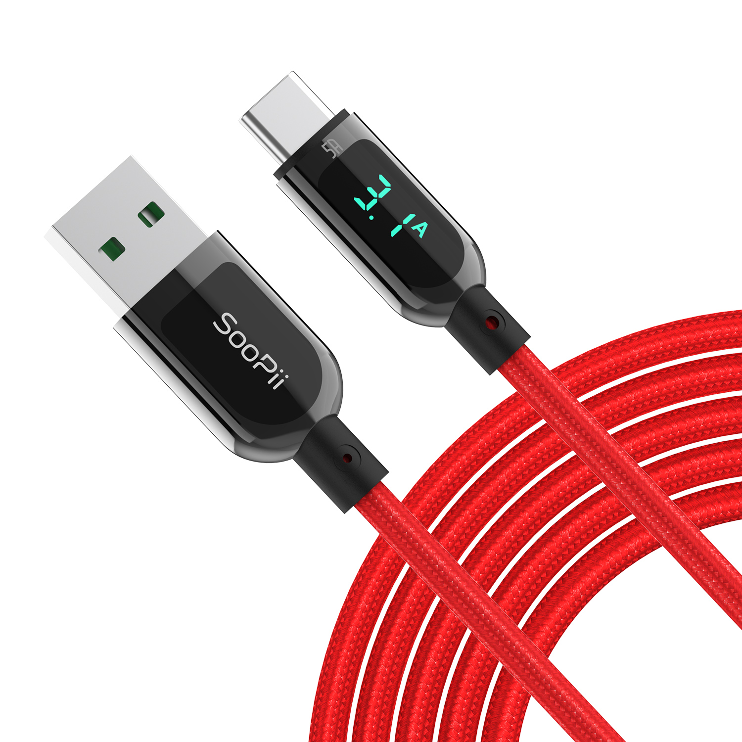 S10AC Red USB A to USB C Charging Cable with real-time Display