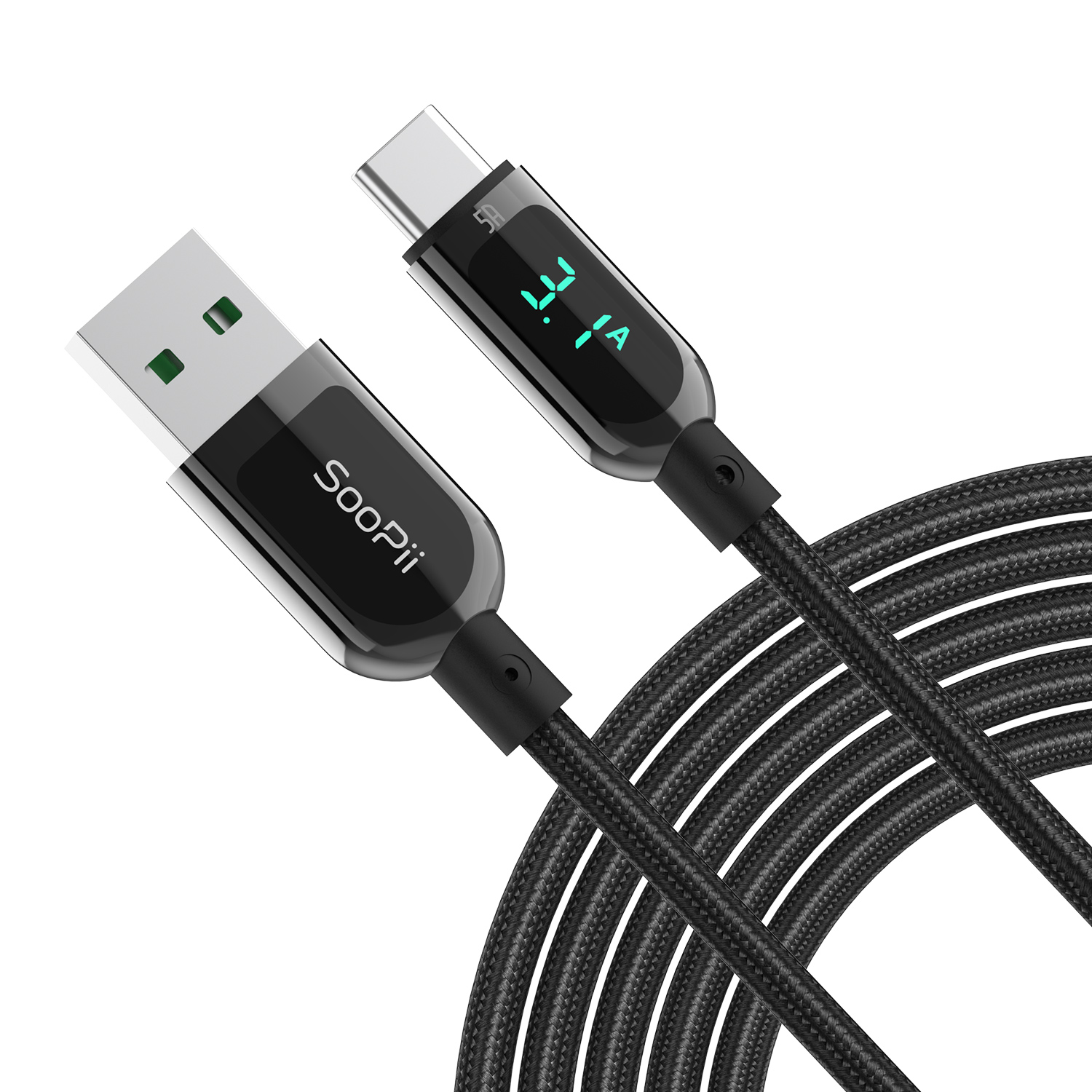 S10AC Black USB A to USB C Charging Cable with real-time Display