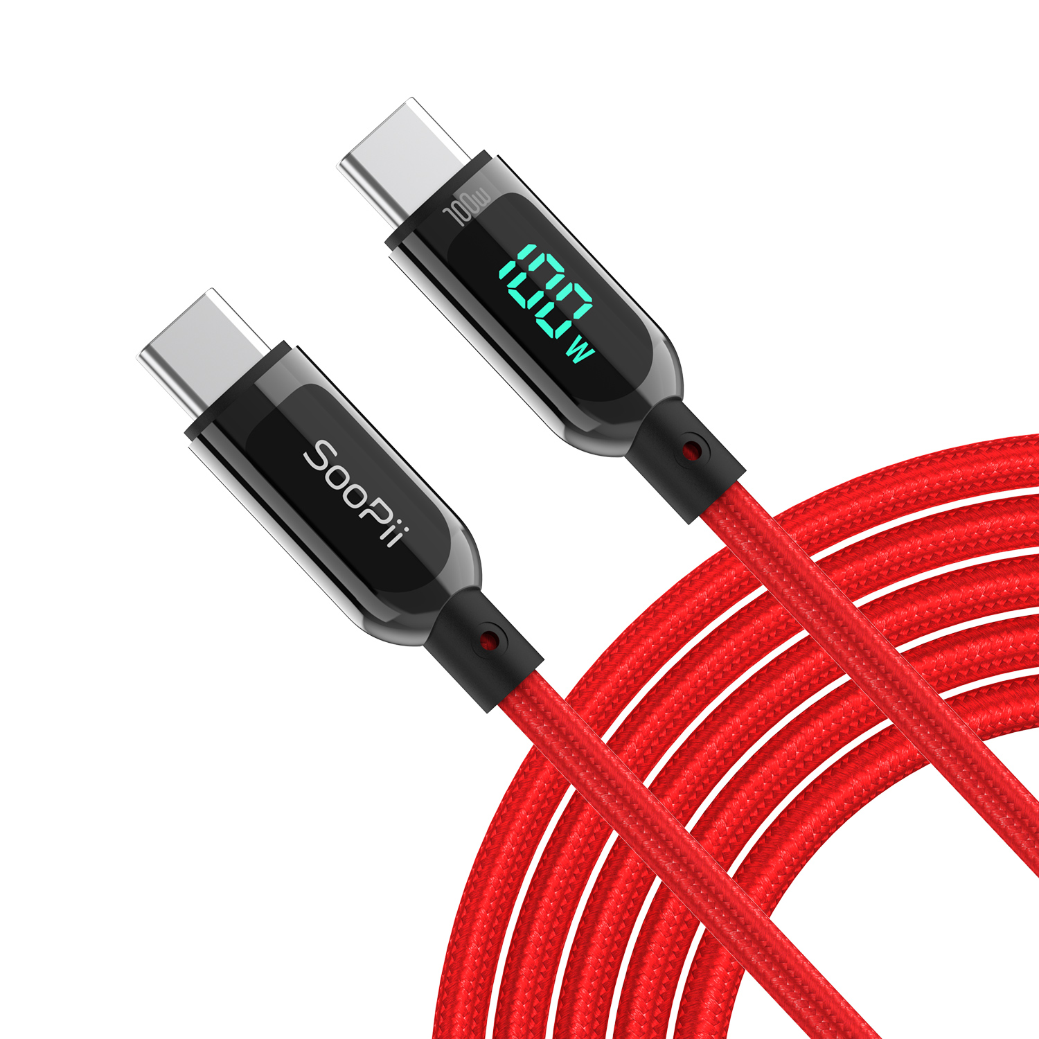 S10CC Red USB C to USB C Charging Cable with real-time Display