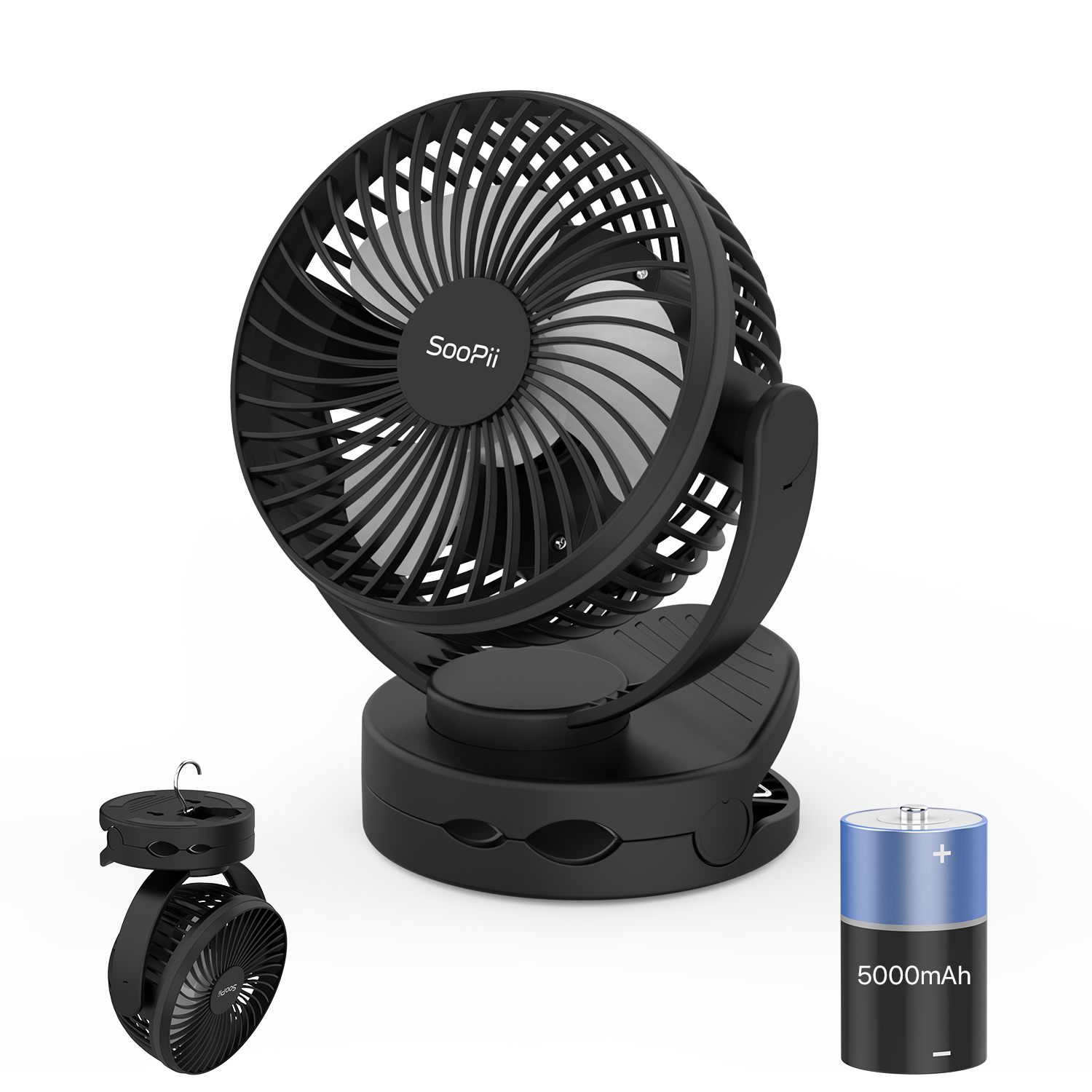 F1  Portable 5 Inch Desk Clip Fans With 5000mAh Battery