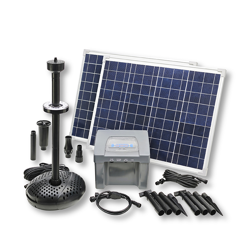 3950LPH Flow 1.8M Head Solar Dry Run Protected Battery Fountain Pump with Fountain LED_SPBL100-801830F