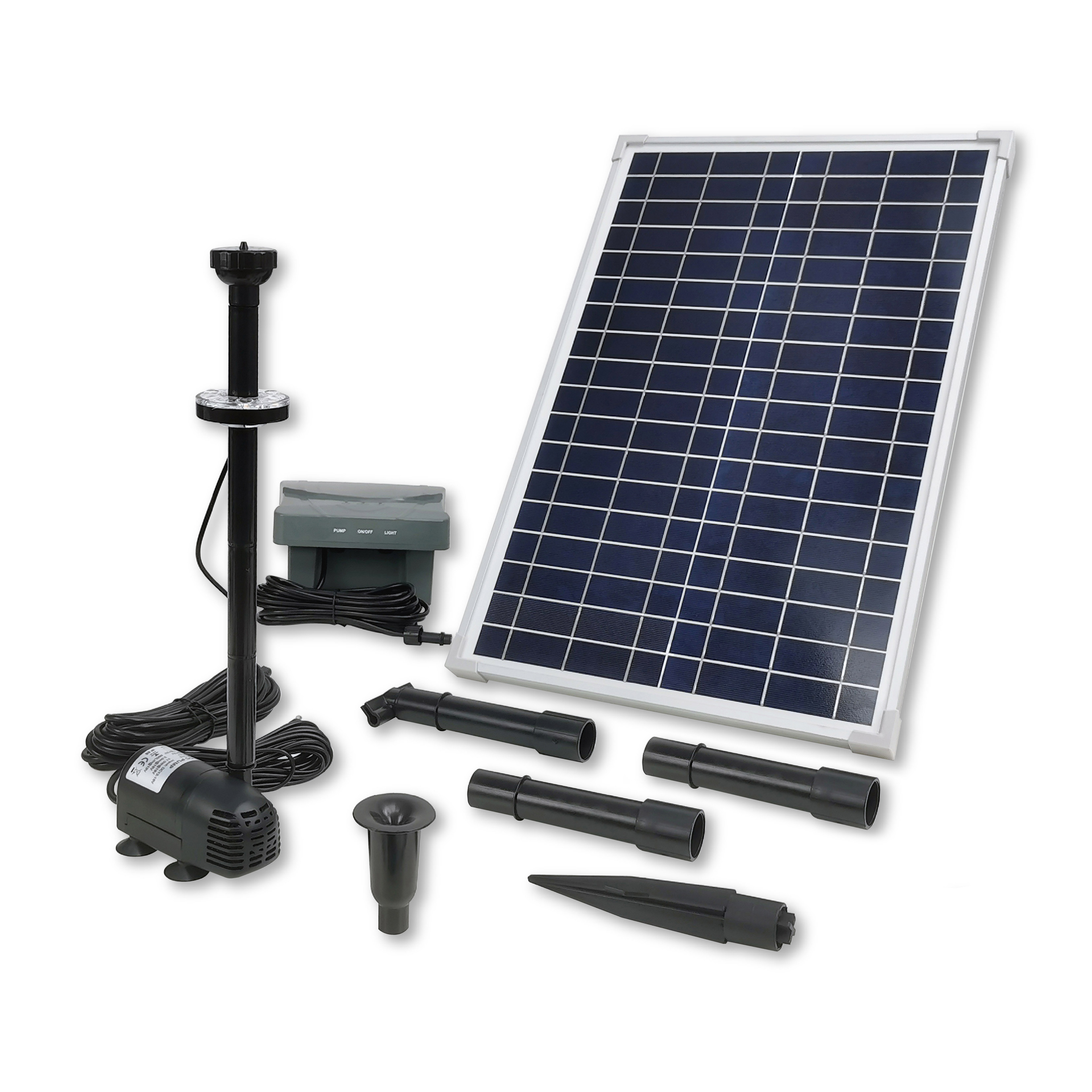700LPH Flow 1.9M Head Solar Battery Fountain Pump with Fountain LED_SPBL25-401215