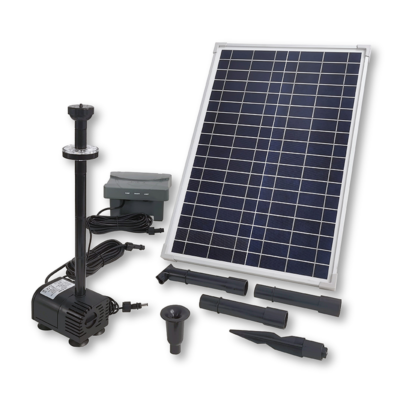 700LPH Flow 1.9M Head D-type Solar Dry Run Protected Battery Fountain Pump with Fountain LED_SPBL25-401215D