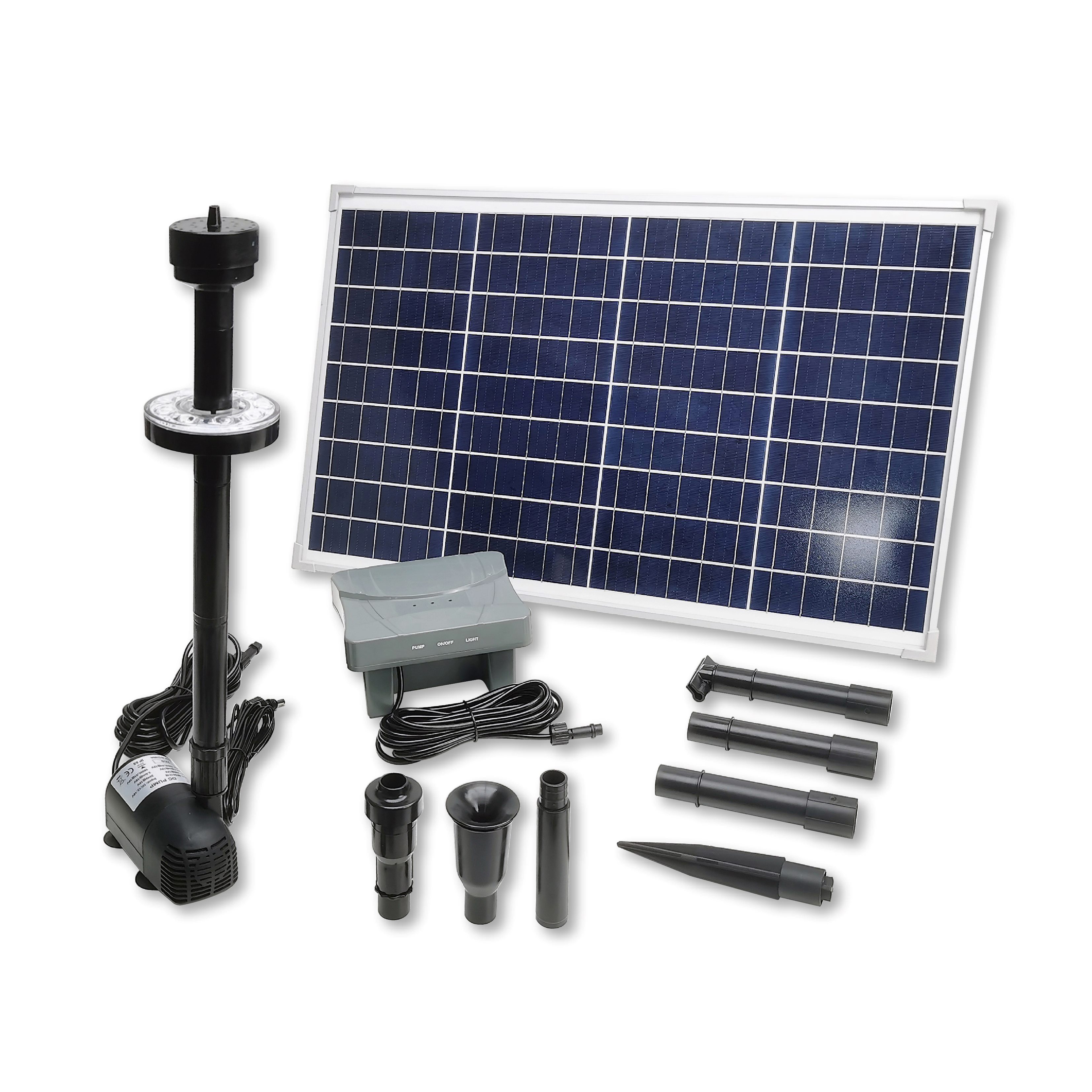 1400LPH Flow 2M Head Solar Battery Fountain Pump with Fountain LED_SPBL40-501218