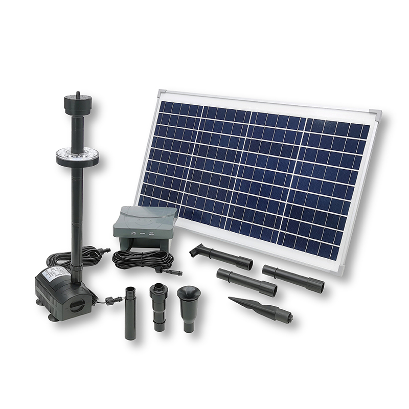1400LPH Flow 2M Head Solar E-type Dry Run Protected Battery Fountain Pump with Fountain LED_SPBL40-501218E