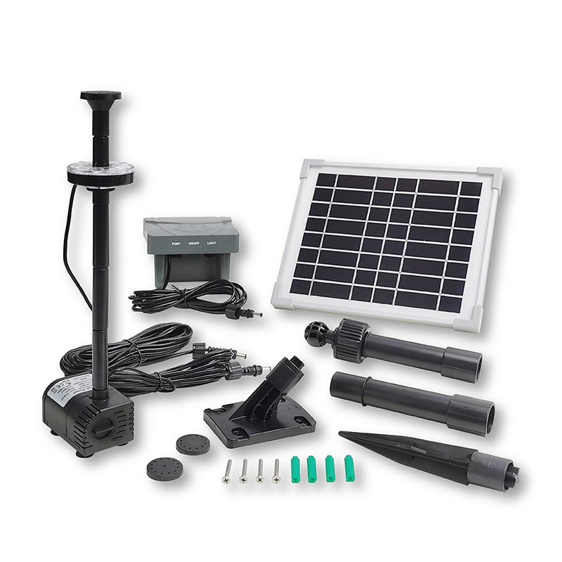 260LPH Flow 0.8M Head D-type Solar Dry Run Protected Battery Fountain Pump with Fountain LED_SPBL6-320607D