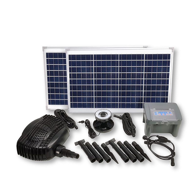 2800LPH Flow 1.8M Head D-type Solar Dry Run Protected Battery Pond Pump with LED_SPBL70-801220D