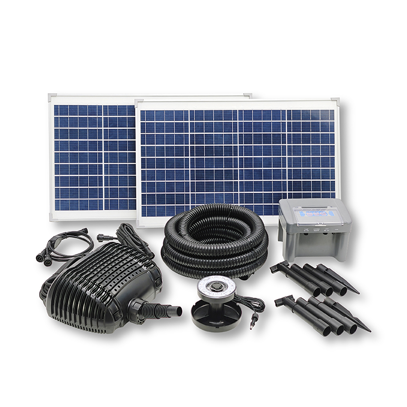 2800LPH Flow 1.8M Head E-type Solar Dry Run Protected Battery Pond Pump with LED_SPBL70-801220E