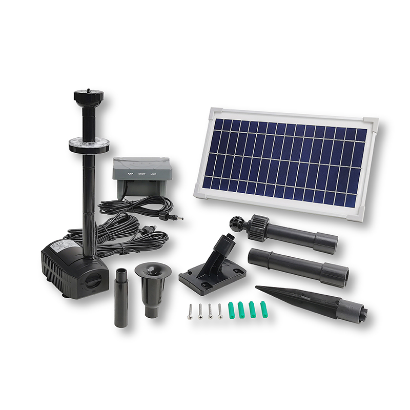 400LPH Flow 0.9M Head E-type Solar Dry Run Protected Battery Fountain Pump with Fountain LED_SPBL8-360608E
