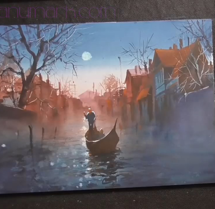 水彩技法-风景写生之二_水乡月夜