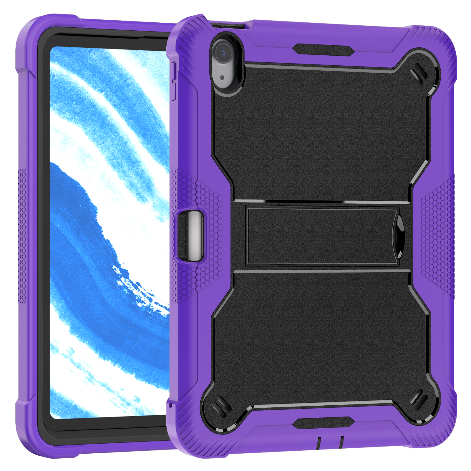 TOZIZO Purple+Black Rugged Silicone iPad Case for iPad Air 11 M4 2026 | Shockproof Full Body Protective Tablet Case w/ Kickstand