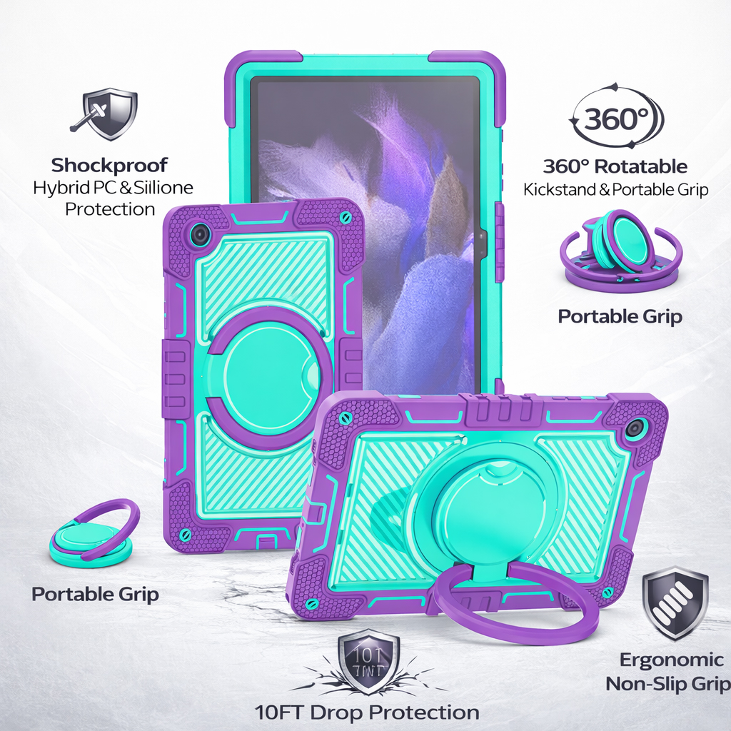 TOZIZO Galaxy Tab A11 Plus A9 Plus Case Purple Blue – Silicone Shockproof Full Body Tablet Protector with 360° Stand