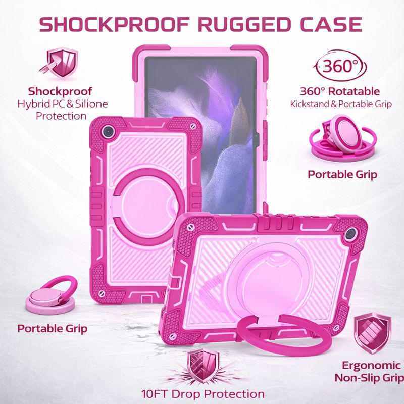 TOZIZO Samsung Tab A11 Plus Case Rose – 3-Layer Shockproof Silicone Protective Tablet Case with Stand