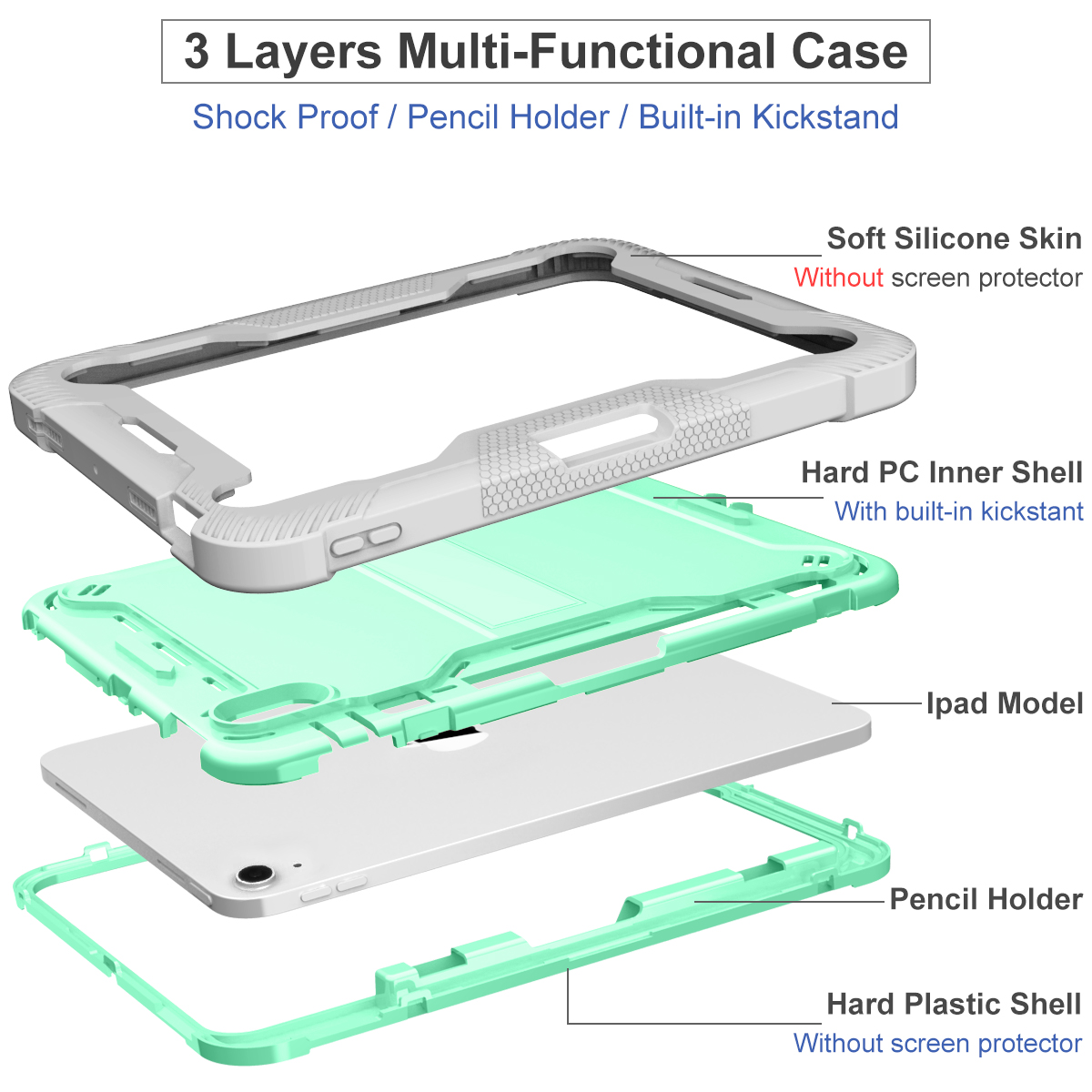 Silicone A series Apple iPad Mint green + gray