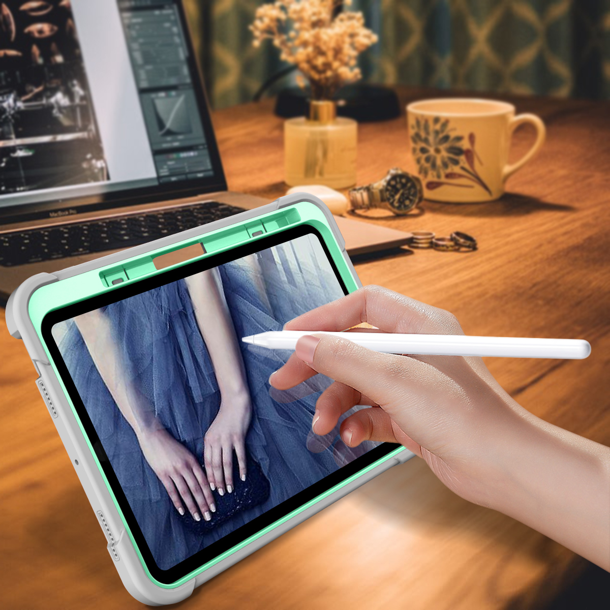 Silicone A series Apple iPad Mint green + gray